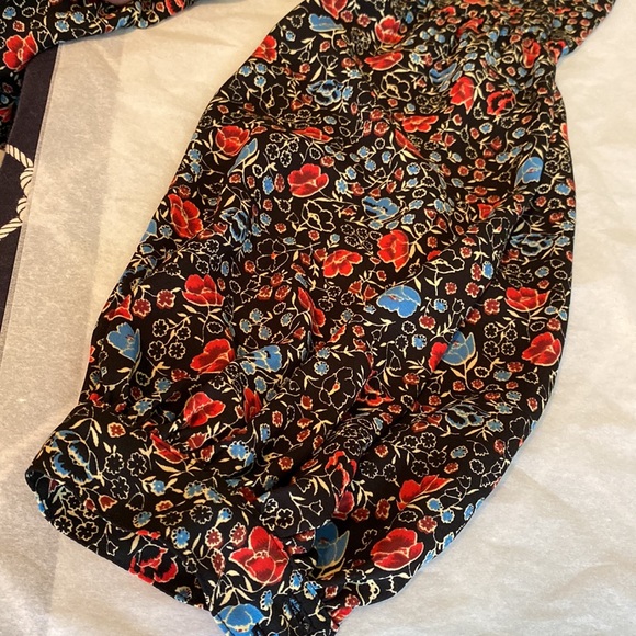 Free People botanical floral blouse ruffle jabot balloon sleeves button front - Picture 10 of 14